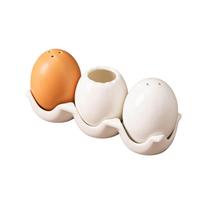 Creative Egg Design Ceramic Salt Pepper Shaker with Tray Kitchen Condiment Jar Spice Storage Bottle Set white