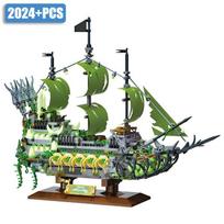 Creative Pirate Ship Caribbean Ghost Ship Micro Building Blocks Set Assembly MOC Pirate Boat Model Bricks Toys Gifts For Adult gray