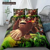 Monkey Cartoon Donkey Kong Duvet Cover Set King Queen Double Full Twin Single Size Bed Linen Set  Cover With Pillowcase Custom AU Single(140x210cm)