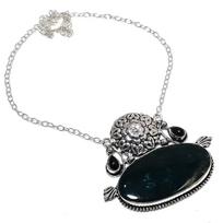 Bloodstone, Onyx Gemstone 925 Sterling Silver Gift Jewelry Necklace 18 gray