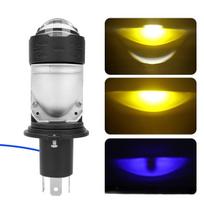 H4 Bi LED Projector Lens LED Car Headlight Bulbs 6000k IP67 Turbo Bulb H4 STG PTF Dual High Low Beam Lights Plug&Play 12V NEW  W/Y+Blue Demon Eyes-1pc black