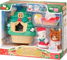 EPOCH Sylvanian Families Calico Critters Baby Santa's House Christmas Tree Set SE-214 ST Mark Certified Dollhouse Toy Ages 3+ blue