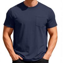 Summer Tunic Tees Men's Crew Neck Short Sleeve T Shirt Loose Fit Casual Breathable With Pockets Large Knit Shirts For Man M tamsiai mėlyna spalva