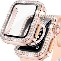 Stiklas+Dangtelis Apple Watch dėklui 40mm 44mm 45mm 41mm iWatch Priedai Deimantas+Ekrano apsauga Apple watch serija 3 5 6 SE 7 8 38mm series 321 black