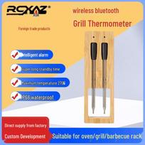 Wireless Bluetooth BBQ Grill Thermometer - Kitchen Roasting & Food Temperature Probe Bamboo Single Probe blue