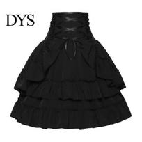 Stage Performances Skirt Women Summer Retro Palace Style High Waist Cross Layered Ruffle Lace-up Solid Color S juoda