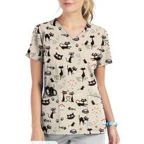 Slaugytojos uniforma Moteriški viršutiniai marškinėliai V formos iškirpte T-shirt Su spausdinta animacinio katino ir šuns viršutine dalimi Uniforma Trumpomis rankovėmis Kišenės Medicininė moteriška slaugytojos uniforma 5XL beige