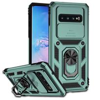 Samsung Galaxy S10 S10 Plus dėklas Smūgiams atsparus šarvuotas slankiojantis kameros apsaugos telefono dėklas Samsung S10 S10+Plus su žiedo laikikliu For Samsung S10 žalia