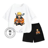 Unikalus NARUTO Animacinio personažo vertikalus spaudinys O formos iškirpte, odai draugiški trumpomis rankovėmis ir šortais vaikiškas dviejų dalių komplektas 150 black