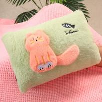 Hot Water Bottle Rechargeable Electric Warmer Explosion-Proof Electric Hand Warmer Plush Cute Warm Water Bag for Girls to Use in Bed Removable & Washable Cat Fish Green žalia