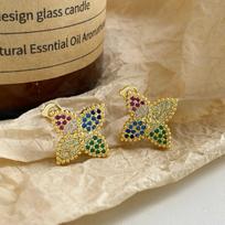 Trendy Gold-Plated Zircon Clover Ear Cuffs: Colorful, Lightweight Fashion Earrings for Women brown