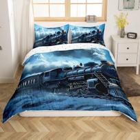 Train Duvet Cover Set,Retro Steam Locomotive Train Bedding Set 2pcs for Kids Boys Adults Bedroom Decor,Vintage Style Quilt Cover 140*200cm/55x79in Single/Twin 3pcs