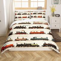 Train Duvet Cover Set,Retro Steam Locomotive Train Bedding Set 2pcs for Kids Boys Adults Bedroom Decor,Vintage Style Quilt Cover AU Single 140*210cm/55x83in 3pcs