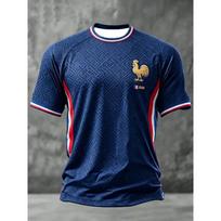 Motorcycle Men's France Football Printed Casual Short Sleeves T-Shirt Football Cultural T-Shirt S blue