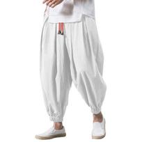 Vyriški Bloomers Baggy Deep Crotch Laisvi raišteliai, elastingas juosmuo Didelio dydžio kišenės su kulkšnies juostele, minkštos, kvėpuojančios, kasdienės ilgos haremo kelnės XL balta