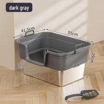 Large Stainless Steel Side-Opening Cat Litter Box - Splash-Proof & Durable Design Handle + Non-slip Pad + Shovel gray