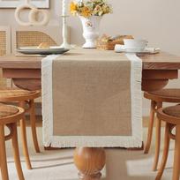 Woven Texture Burlap Table Runner Jute Macrame Table Runner  Christmas Season A