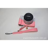 Canon EOS R50 Camera Half Case With Hand Strap Genuine Leather Faux Oil Photography Travel Use EOS R50 Palm-Grip Base Half Case Pink with Strap white