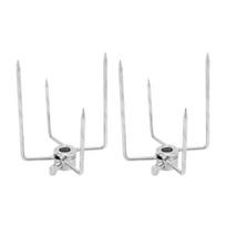 2PCS Stainless Steel Rotisserie Meat Forks Locking Screw 4 Prong BBQ Skewer Holders Silver Grill Spit Clamps Outdoor Cookout white