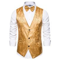 Mens Casual Formal Suit Waistcoat Vest For Stage Performance Dinner XXL geltona