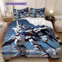 Gundam Robot Print Soft Comfortable Duvet Cover, Children's Bedding Set Gift, Extra Large Size, Various Sizes Available LXR110 150*200cm/59x79in Single/Twin 3pcs gray