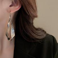 Cool metallic waterdrop leaf hook earrings European and American exaggerated, niche, sophisticated, internet-famous earrings for women black