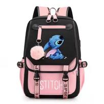 Stitch Animacinis Kuprinė Berniukams Mergaitėms Su USB Įkrovimo Prievadu rožinė
