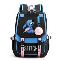Stitch Animacinis Kuprinė Berniukams Mergaitėms Su USB Įkrovimo Prievadu mėlyna