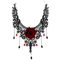 Gothic Choker Necklace with Pendant, Lace Choker Necklace Vintage Victorian Jewelry for Women Halloween Cosplay Wedding 1 juoda