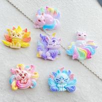 10Pcs Cute ResinMixed Rainbow Cartoon Cat Flatback Figurines - for Scrapbooking, Wedding Decor & DIY Jewelry Making Accessories gray
