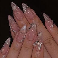 24Pcs Almond Press On Nails Red Purple Blush Halo Design Full Cover Acrylic False Nail Tips Simple Fashion Manicure brown