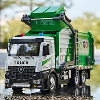 1:18 Electric Sanitation Garbage Truck Toy Cars Model Light Sound Miniature Vehicle Doors Opened Car Children's Educational Toys žalia