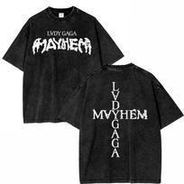 Vintažiniai Lady Gaga Mayhem marškinėliai vyriški Oversized skalbta medvilnė Grafiniai marškinėliai Retro gatvės stilius Laisvalaikio vasaros Madingi grafiniai marškinėliai XXL black