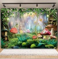 Dreamy Forest Photography Backdrop Enchanted Jungle Fairy Tale Book Mushroom Princess Birthday Party Photocall Background Decor Vinyl 90x60cm white