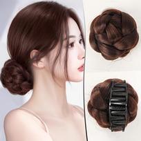Synthetic Grab Clip Lazy Hair Braid Braided Bun Wig Women's Low-tie Meatball Head Heat-resistant Bun Hair Accessories gray