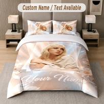 Billie Eilish 3Pcs Bedding Set, Personalized Custom Name Text, 1 Duvet Cover & 2 Pillowcases For Bedroom 140cmx200cm gray
