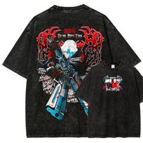 Vintage Washed Cotton T-Shirt Devil May Cry Dante Character Graphic Tee Men Women Loose Streetwear Game Casual Short Sleeve Tops 140 black
