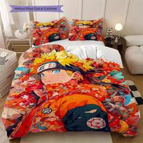 Anime-Naruto Soft and Comfortable Duvet Cover, Children's Bedding Set Gift, Extra Large Size, Various Sizes Available LXR45 140*200cm/55x79in Single/Twin 3pcs black