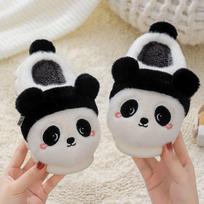 New winter home slippers girls panda shoes kids warm house slippers fur animals child fluffy mules kawaii indoor floor shoes 32-33 inner 20.3cm juoda balta spalva