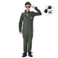 Boys Military Pilot Helovino kostiumas Retro Cosplay Oro pajėgų uniforma Vaikams Skrydžio kostiumai Armijos kombinezonas L žalia