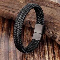 Madingi Vyriški Papuošalai Raudona Pinta Odinė Virvelė Apyrankė Juoda Magnetinė Sagtis Apyrankės Punk Vyriška riešo juosta Pulsera Hombre 18.5cm gray