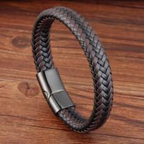 Madingi Vyriški Papuošalai Raudona Pinta Odinė Virvelė Apyrankė Juoda Magnetinė Sagtis Apyrankės Punk Vyriška riešo juosta Pulsera Hombre 19cm gray