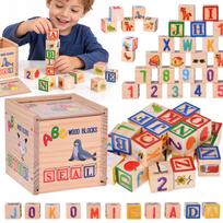Medinės lavinamosios kaladėlės – raidės, skaičiai ir paveikslėliai ALPHABET 27vnt. ZA6239