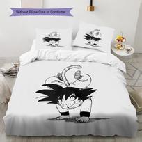 Cute Cartoon Son Goku Pattern Bedding Quilt Set Quilt Cover Pillowcase Home Birthday Gift(1 * duvet cover + 2 * pillowcase, without core) 135x200cm white