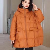 Moteriška balta pūkinė striukė laisvalaikio dydžiu, šiltas parkas Moteriškas raištelis su gobtuvu One size oranžinė