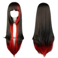 Kaprizingas W Ilgas Tiesus Cosplay Perukas Moterims Kostiumų Vakarėliui Juodas Raudonas Ombre Baltas Karščiui Atsparus Sintetinių Plaukų Perukas 26inches black