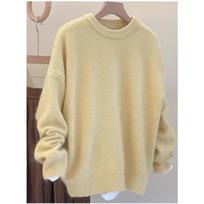 Big milk huhu soft glutinous light yellow white sweater women's autumn lazy wind round neck top one size fits all