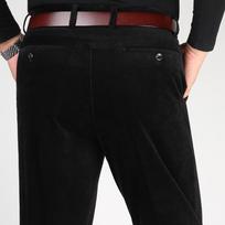 Vyriškos aukštos juosmens elastinės veliūrinės kelnės - Ruduo/Žiema, storos, verslo atsitiktinio stiliaus, laisvo tiesaus kirpimo Size 33, Waist 2'6" black
