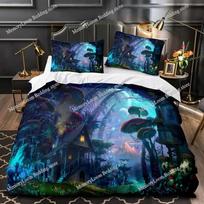 Mushroom Fairy Forest Magic Lilliputian Fungus Plant Bedding Set Single/Queen/King Size 3D Print Duvet Cover Bed Sheet Soft Set 135x200cm white