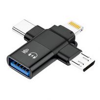 3-in-1 Micro Type-C Lightning to USB 3.0 Adapter for iPhone Black